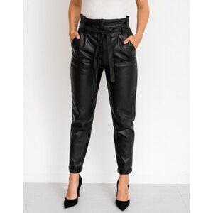 Almost Famous NWT Faux Leather Pants Black High Rise Tie Waist Tapered Women’s